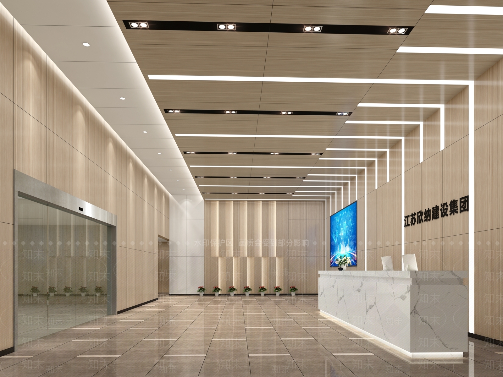 现代简约办公大厅3D模型下载【ID:1228338667】