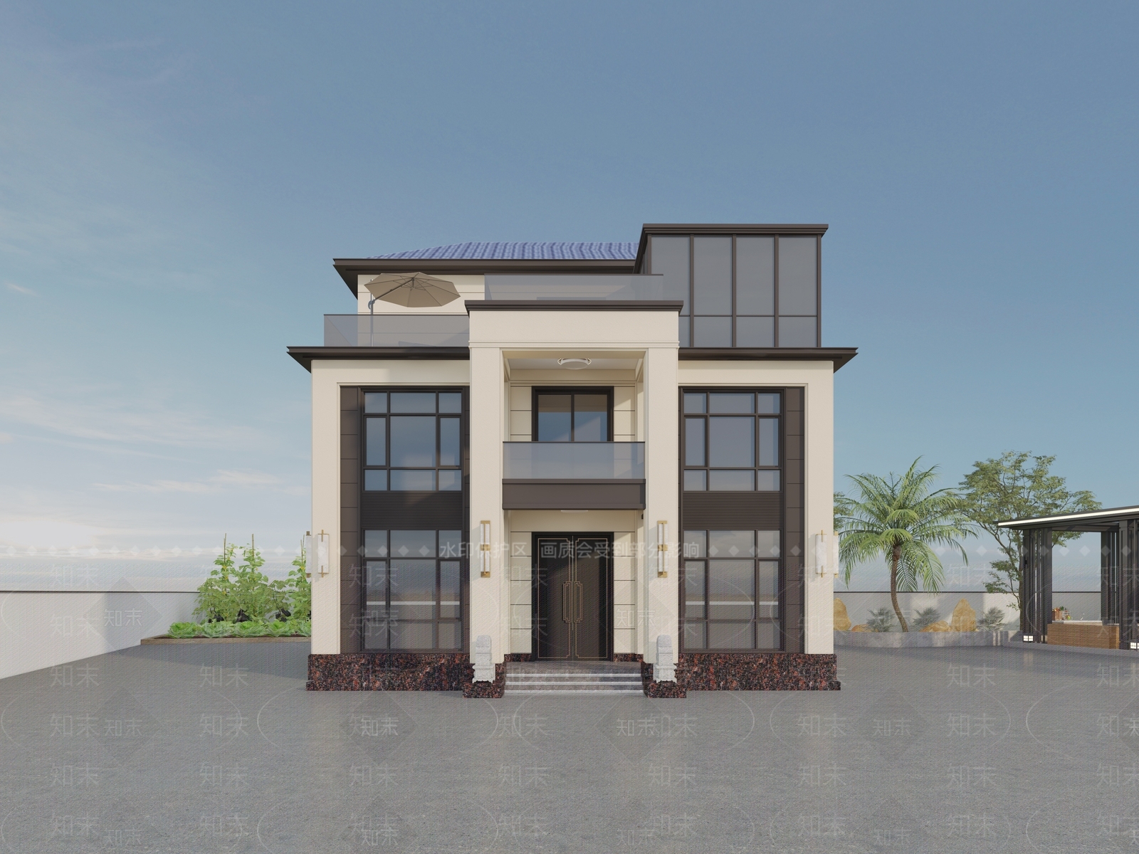 新中式别墅外观3D模型下载【ID:1228344311】