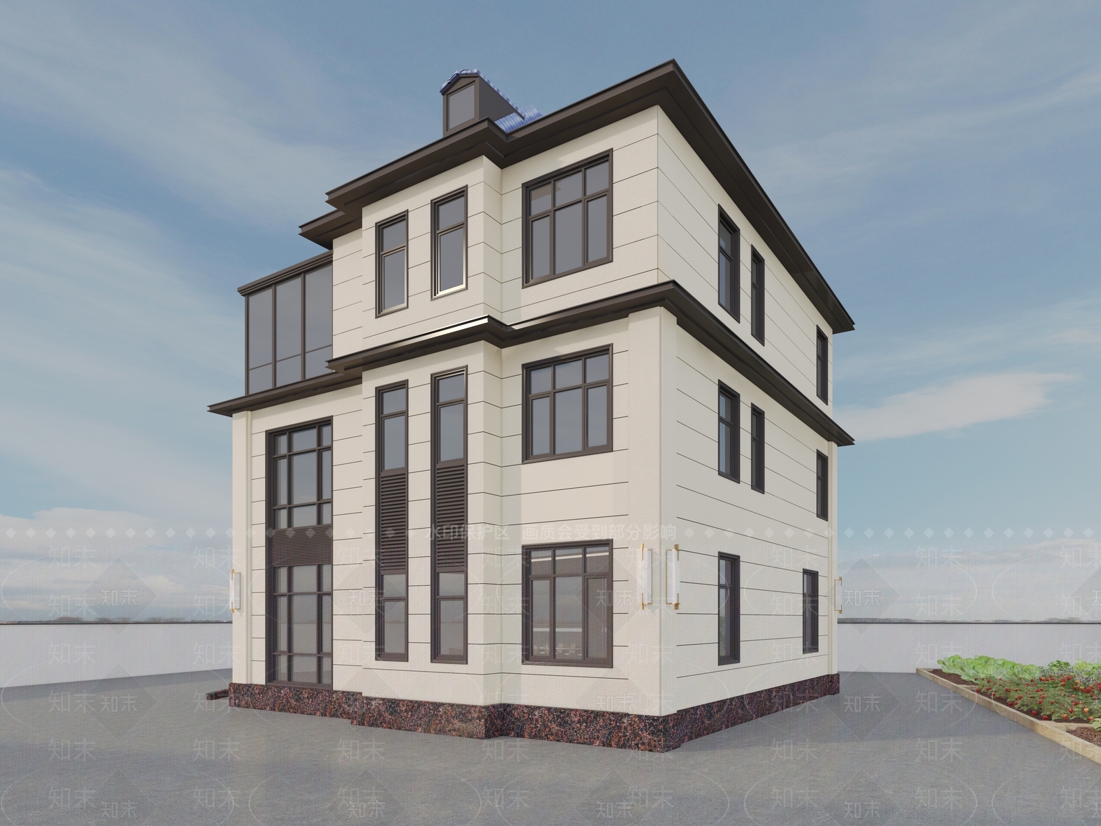 新中式别墅外观3D模型下载【ID:1228344311】