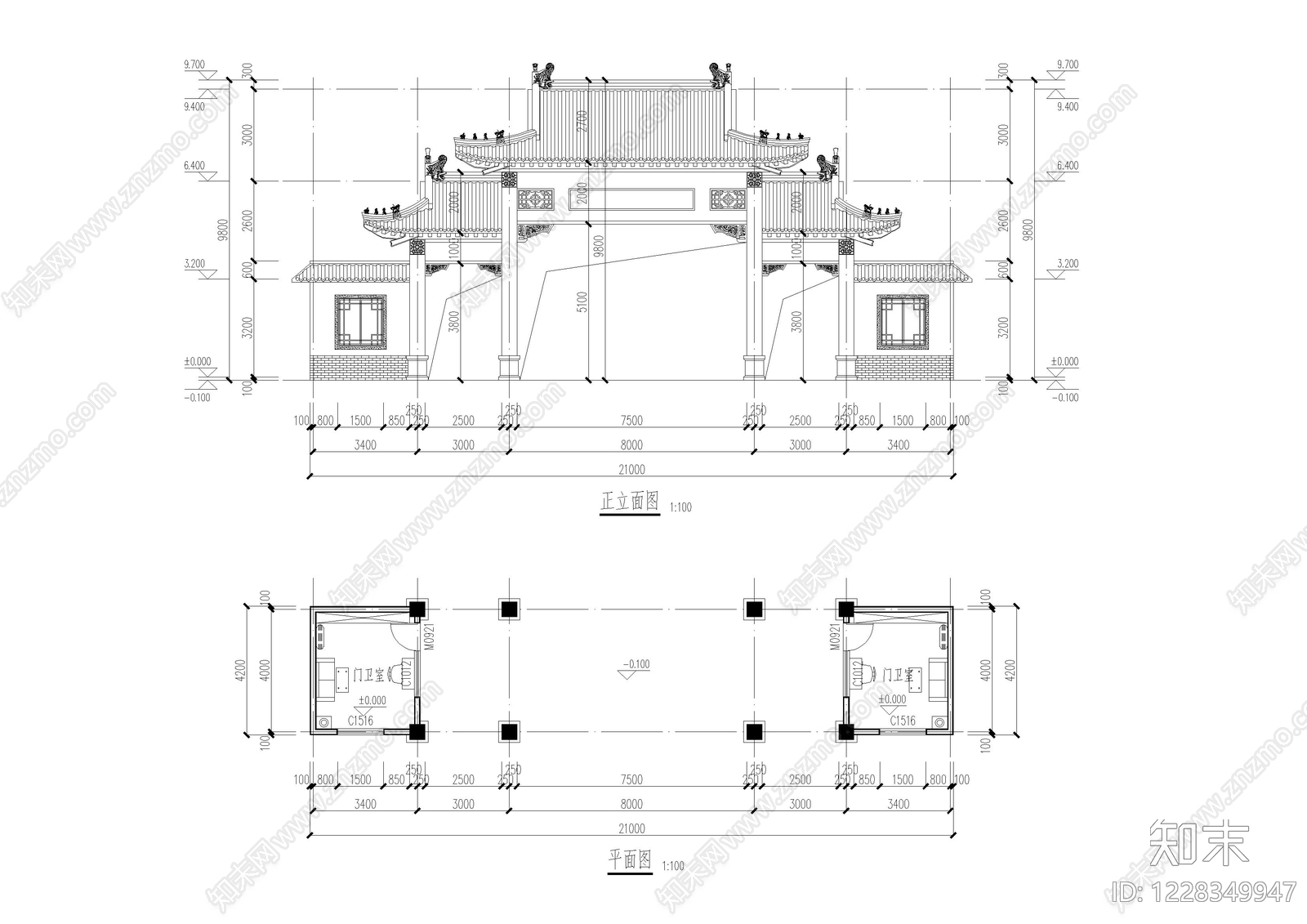 公园主入口空间cad施工图下载【ID:1228349947】