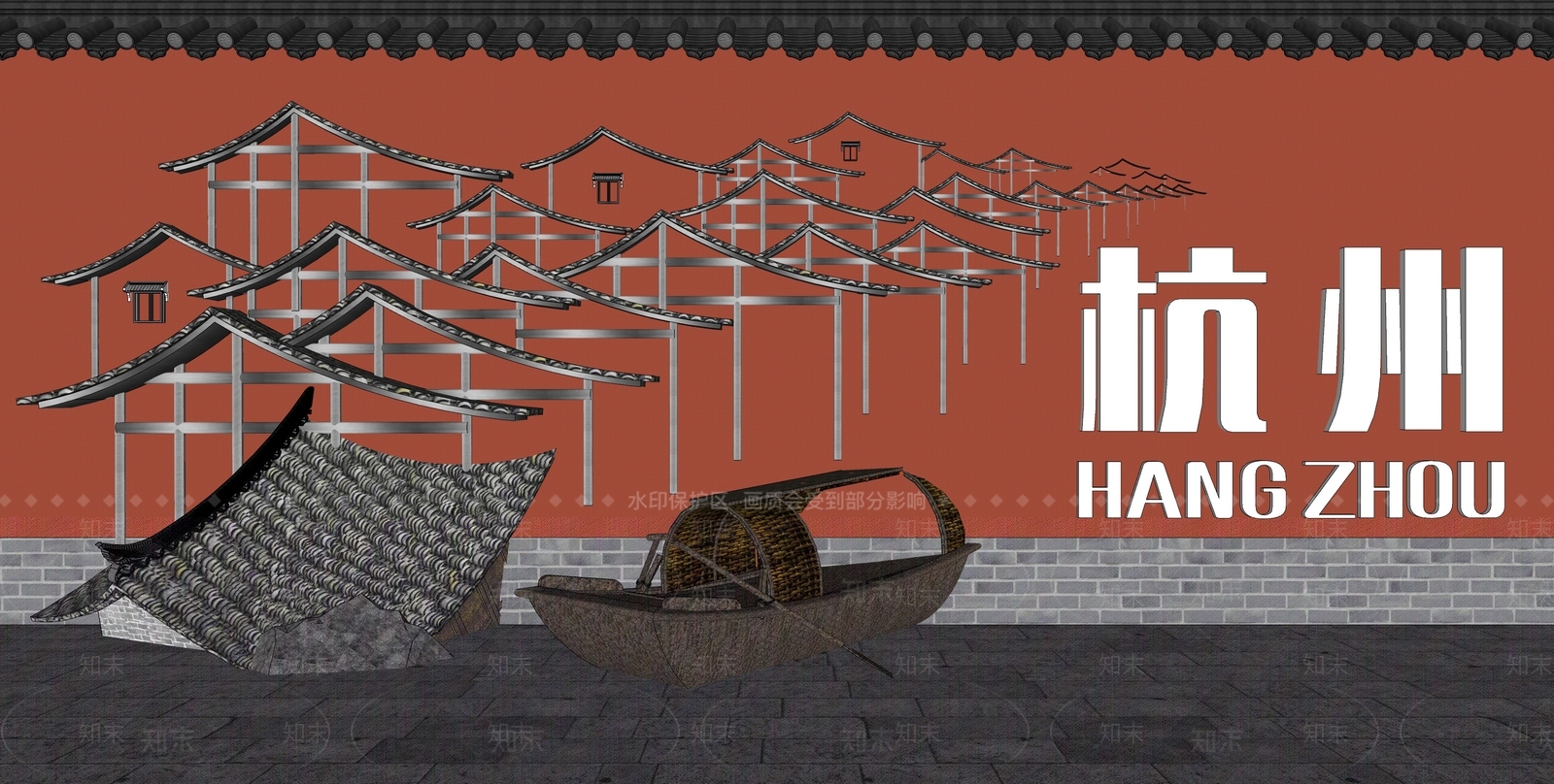 新中式打卡墙SU模型下载【ID:1228351274】