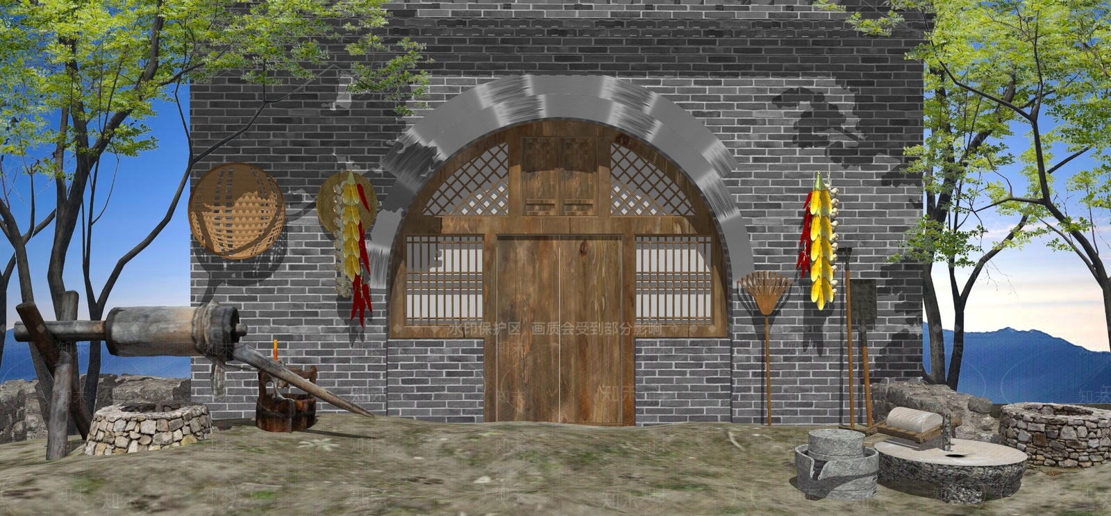 中式乡村民房SU模型下载【ID:1228351959】