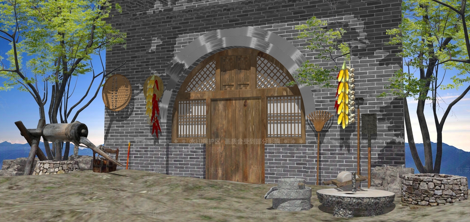 中式乡村民房SU模型下载【ID:1228351959】