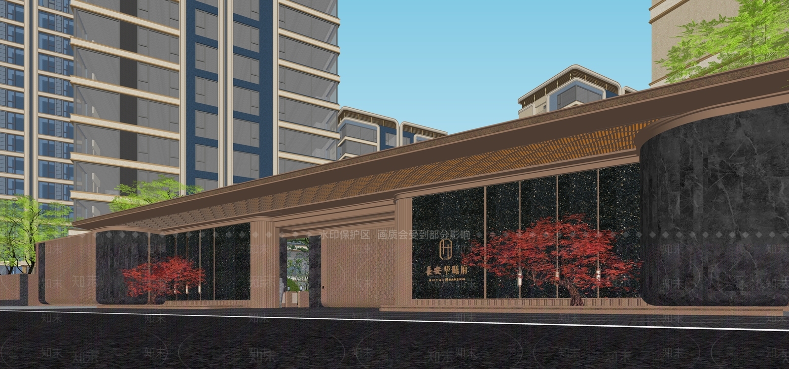 新中式景观小区景观SU模型下载【ID:1228361375】