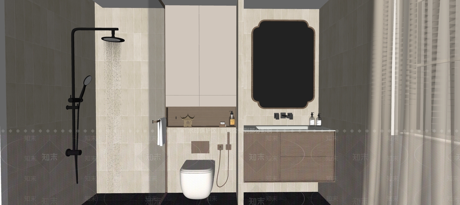 新中式卫生间SU模型下载【ID:1228367461】
