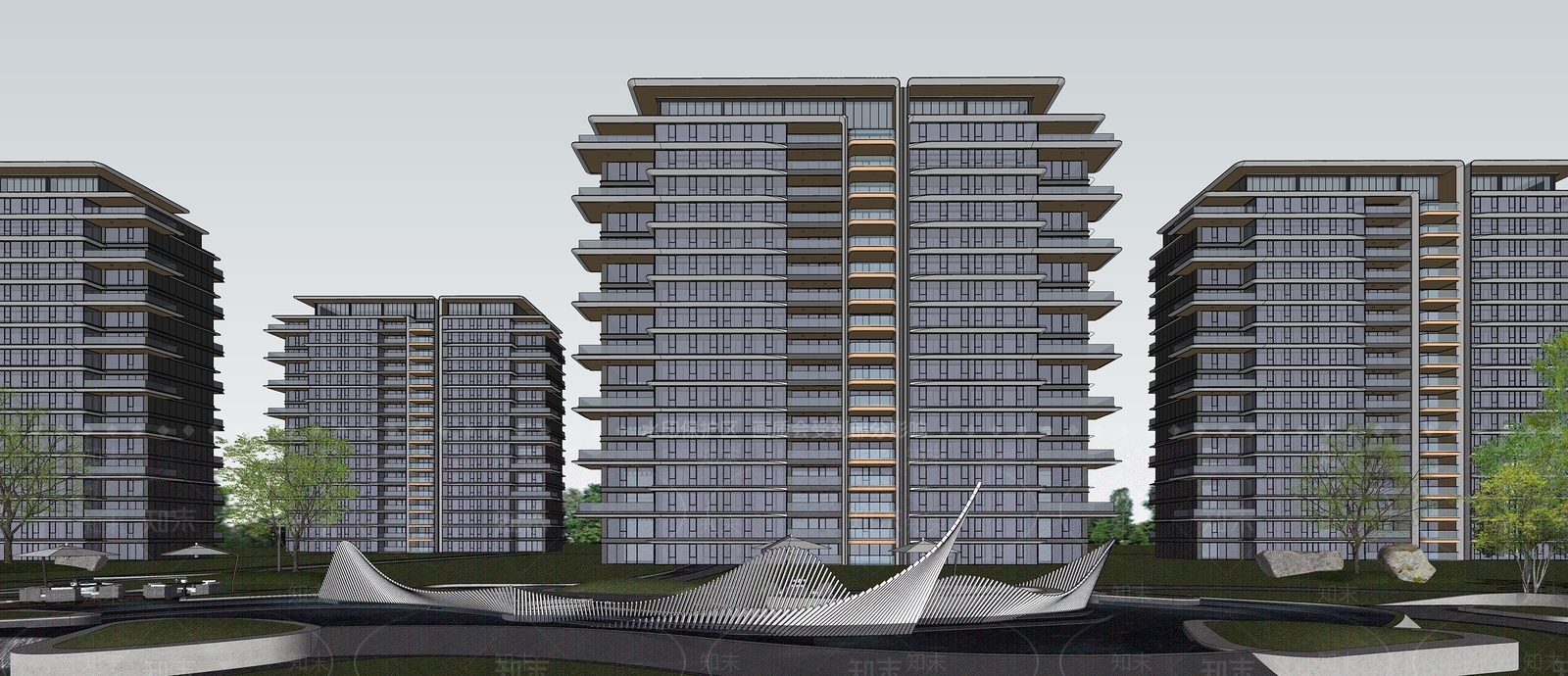 现代主义小区建筑SU模型下载【ID:1228369215】