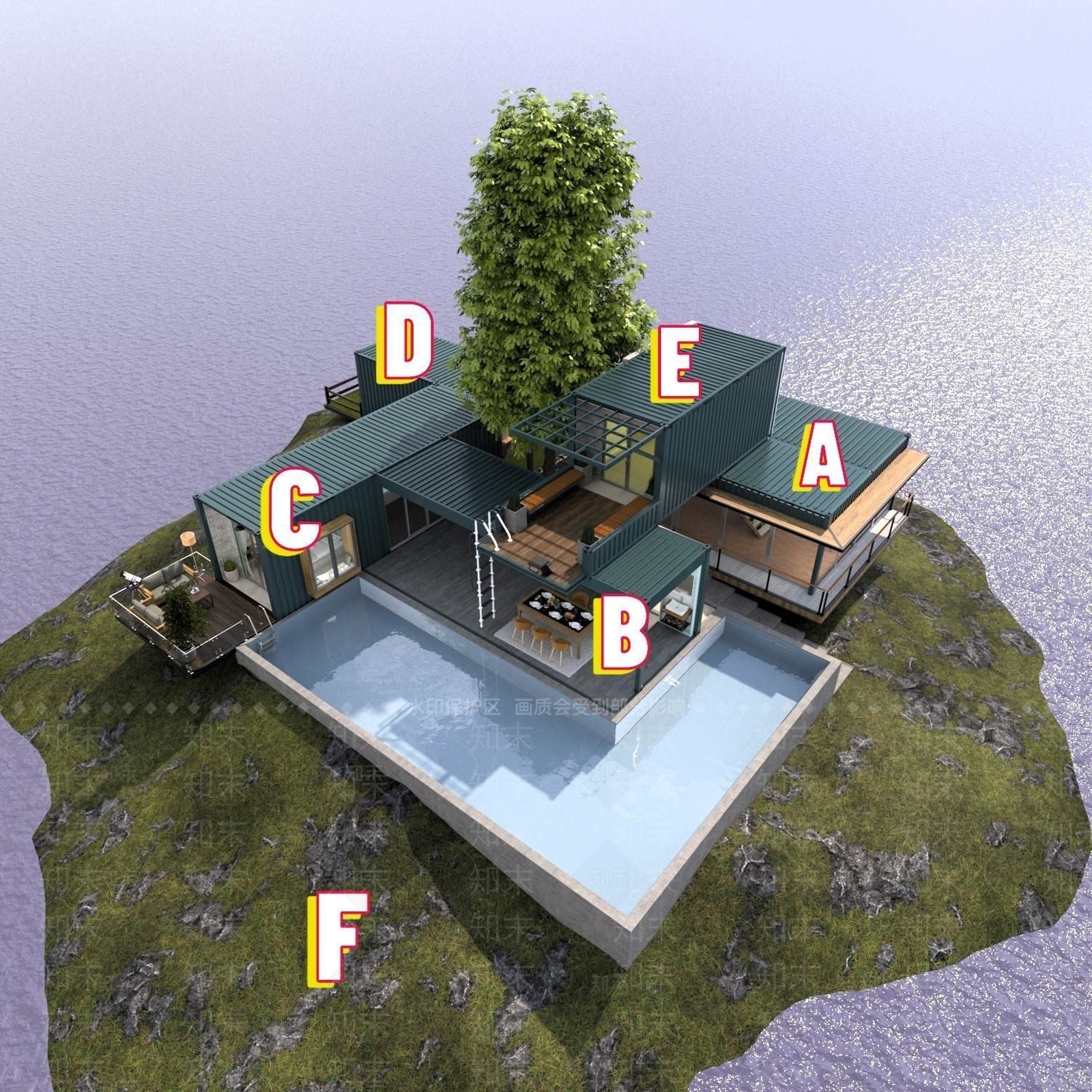 现代独栋别墅3D模型下载【ID:1228373403】