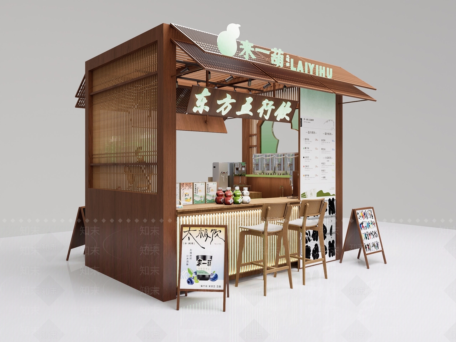 新中式奶茶店SU模型下载【ID:1228385785】
