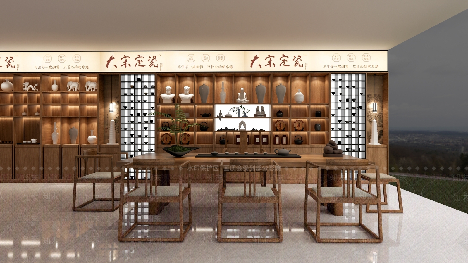 新中式陶瓷展厅SU模型下载【ID:1228387834】