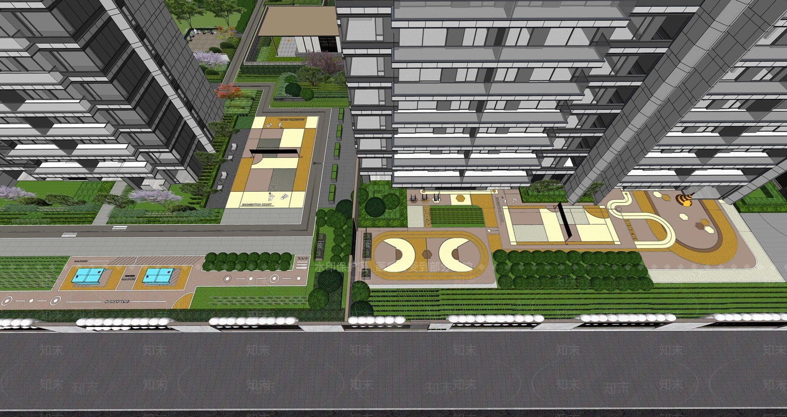 现代主义小区景观SU模型下载【ID:1228390454】