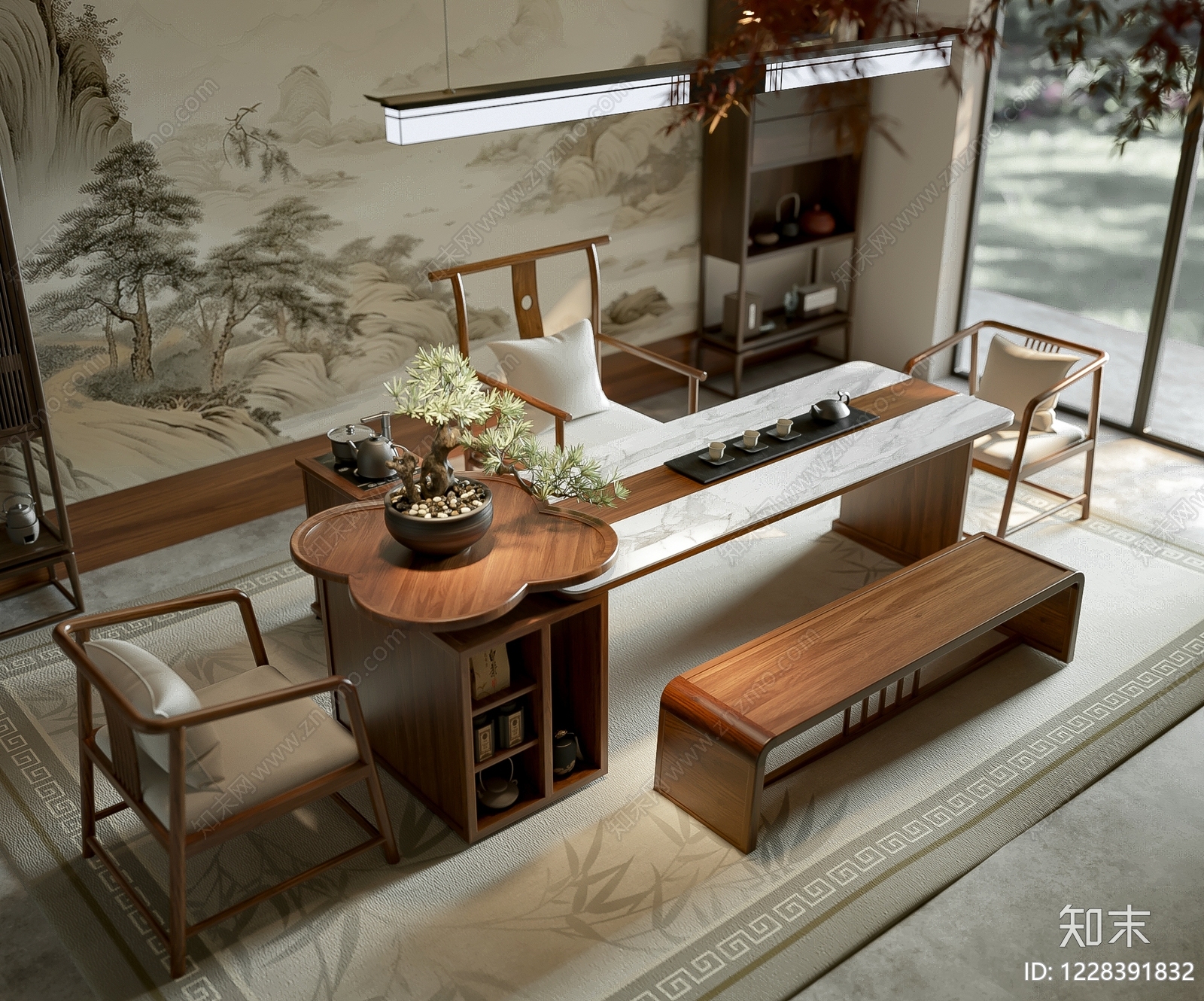 新中式茶桌椅3D模型下载【ID:1228391832】