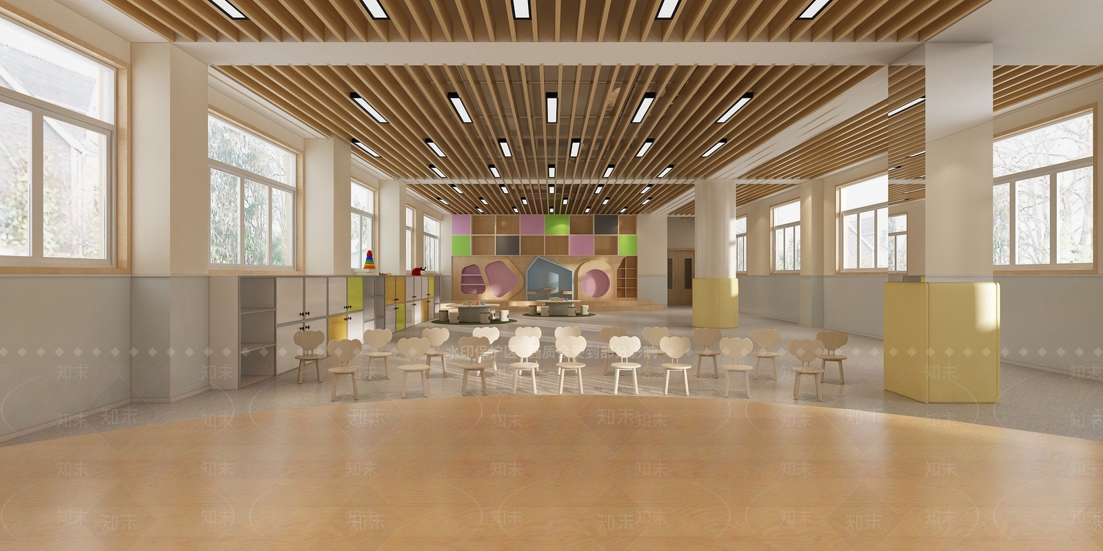 原木风幼儿园3D模型下载【ID:1228400748】
