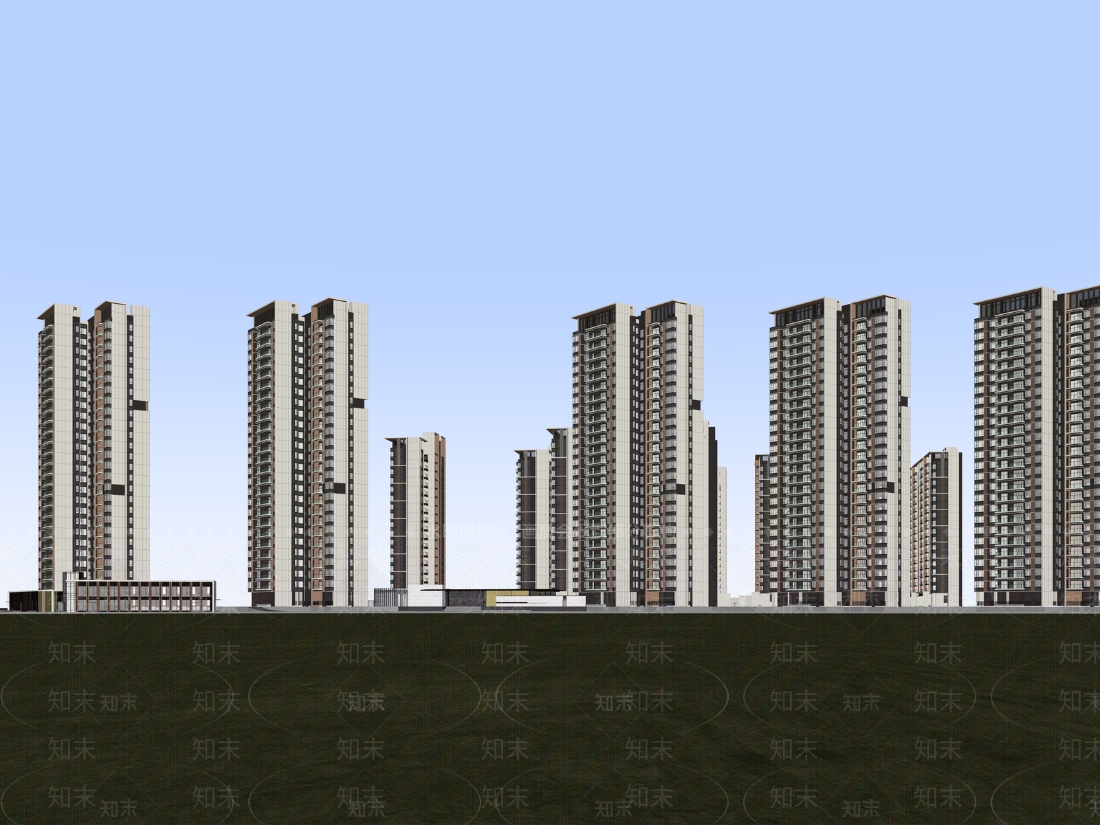 现代主义小区建筑SU模型下载【ID:1228403676】