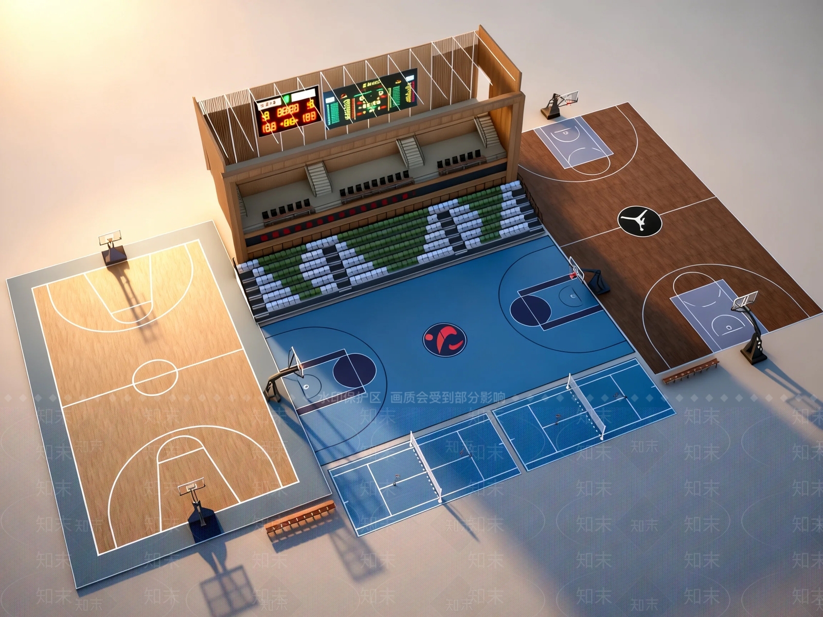 现代体育馆3D模型渲染效果图