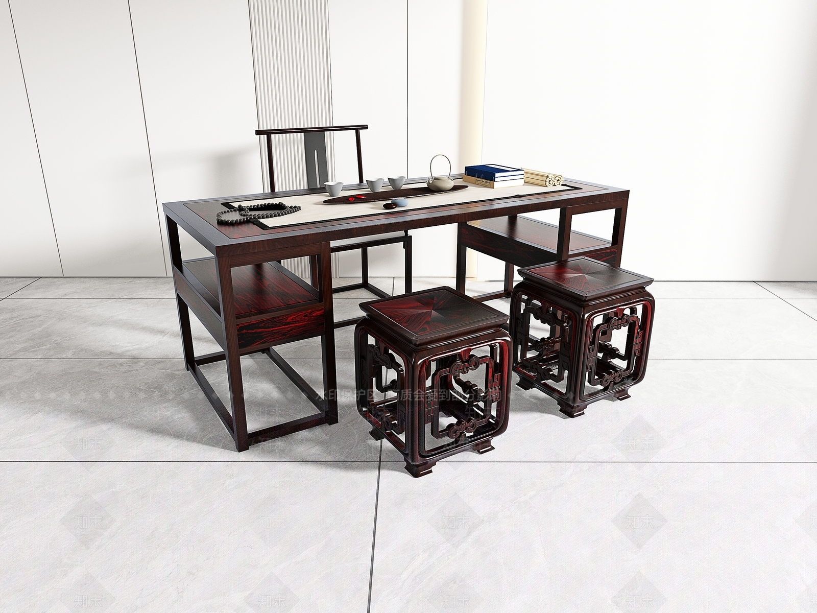 新中式茶桌椅3D模型下载【ID:1228410485】