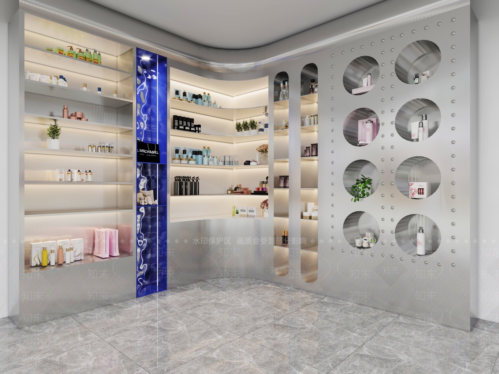 现代化妆品展台3D模型渲染效果图