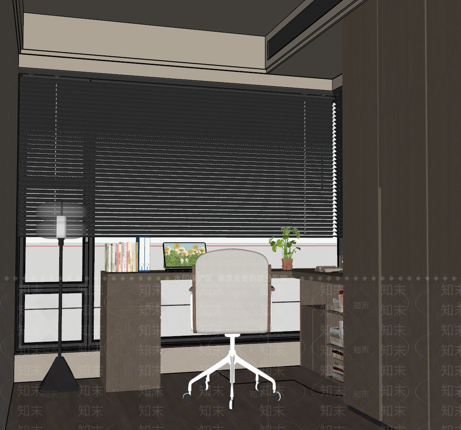 现代简约阳台书房SU模型下载【ID:1228423558】
