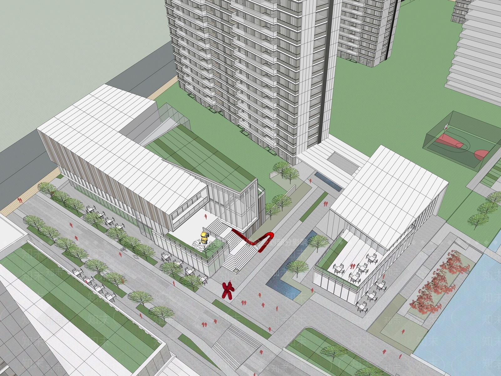 现代主义售楼处建筑SU模型下载【ID:1228429058】
