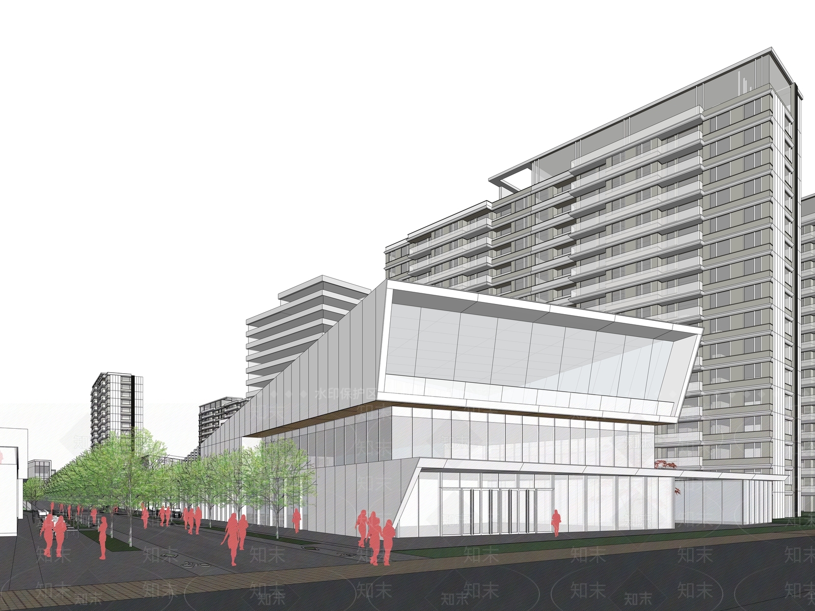 现代主义售楼处建筑SU模型下载【ID:1228429058】