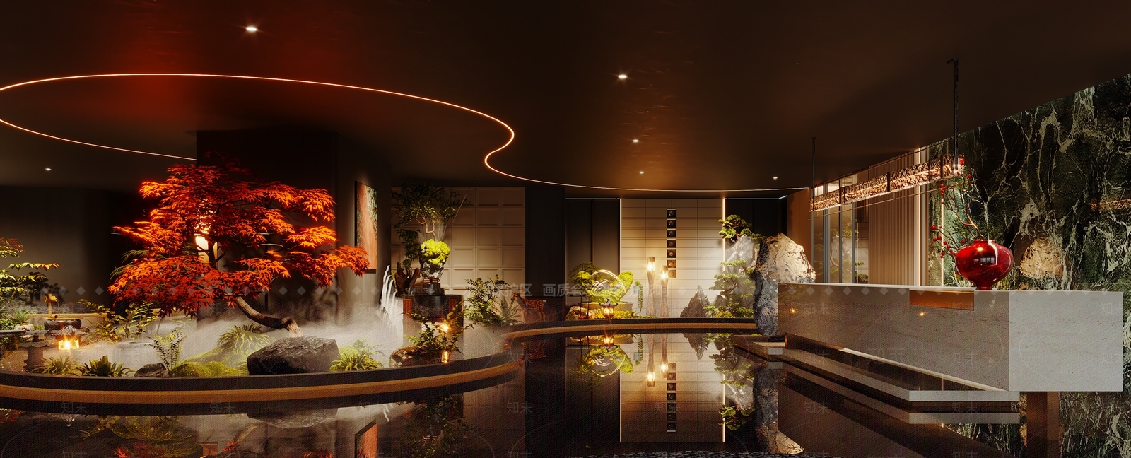 新中式酒店大堂3D模型下载【ID:1228444481】