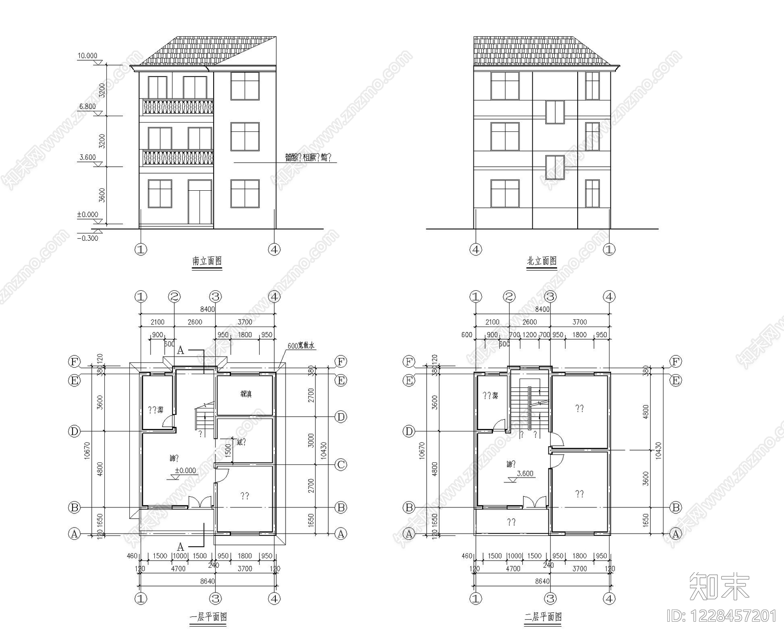 别墅建筑cad施工图下载【ID:1228457201】