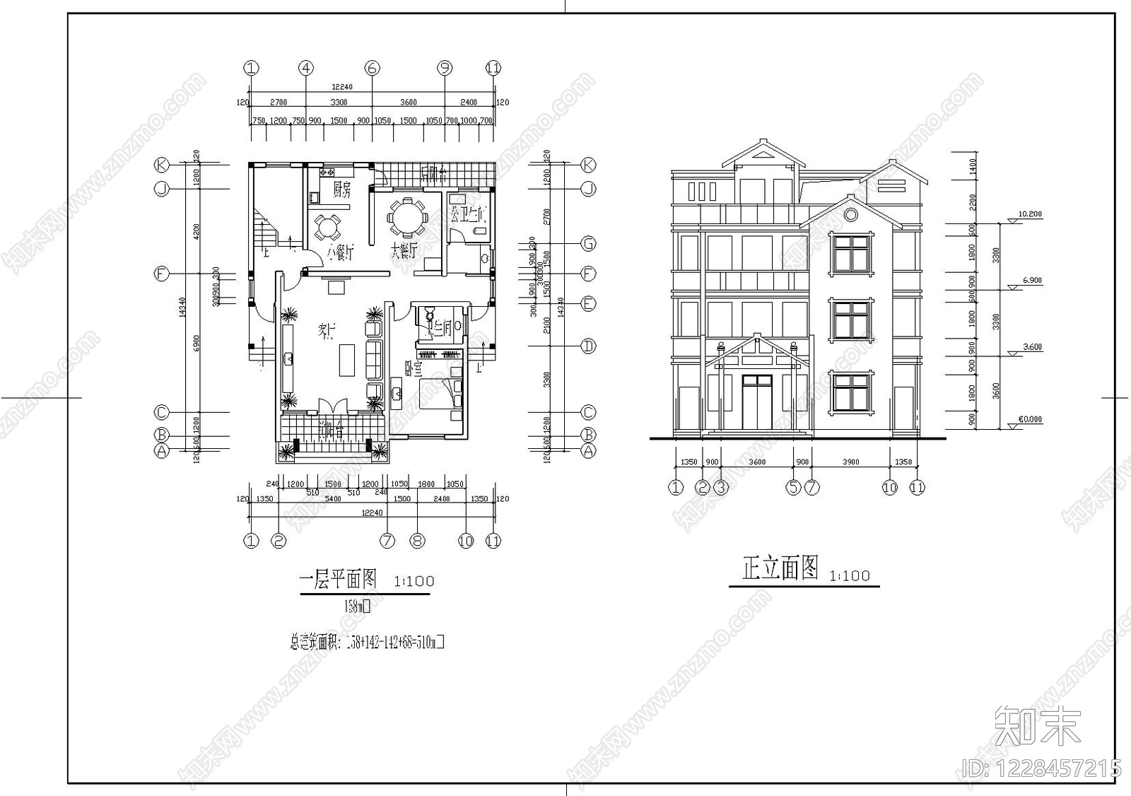 别墅建筑cad施工图下载【ID:1228457215】