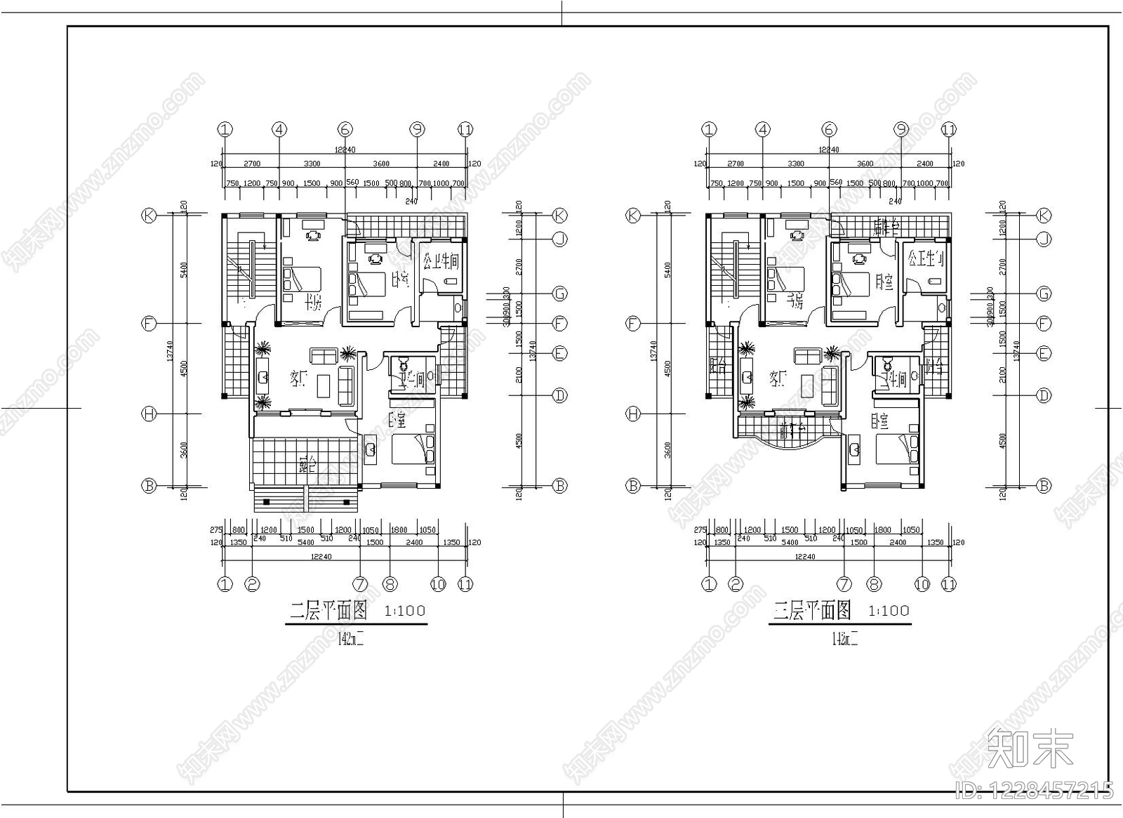 别墅建筑cad施工图下载【ID:1228457215】