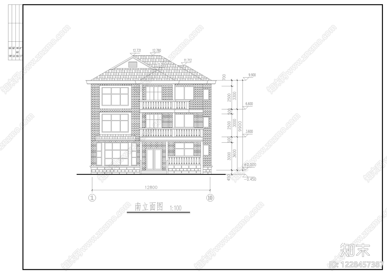 别墅建筑cad施工图下载【ID:1228457387】