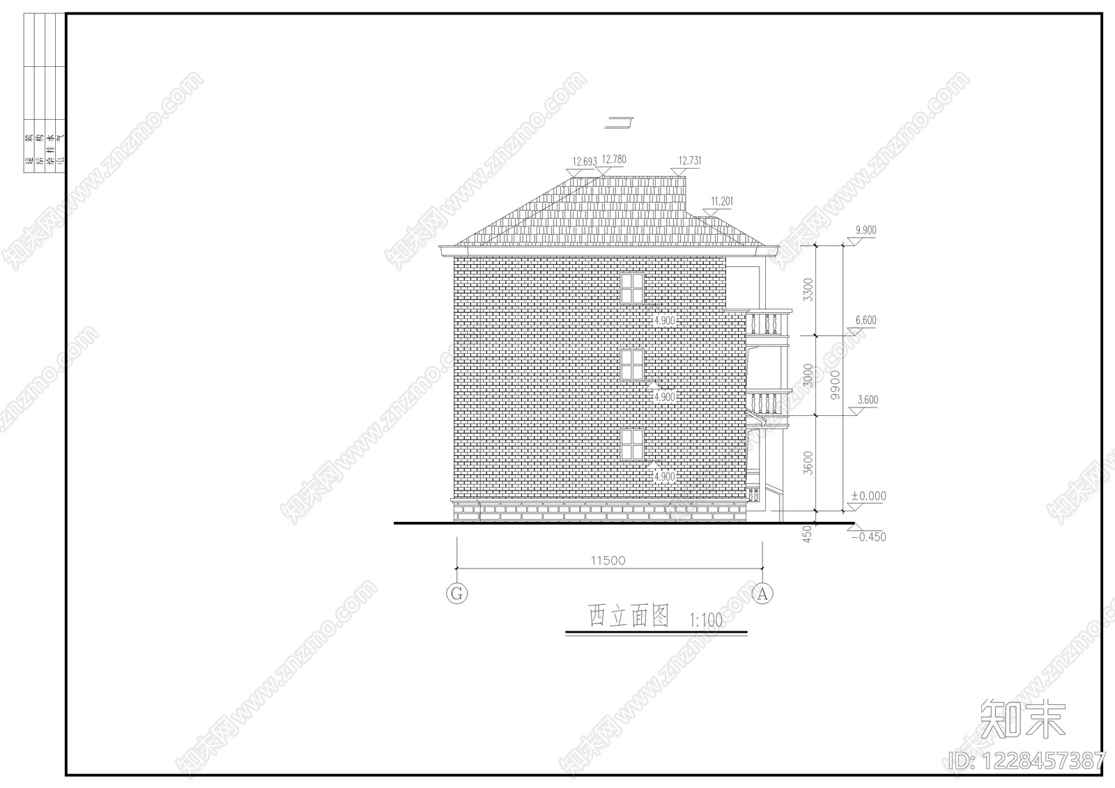 别墅建筑cad施工图下载【ID:1228457387】