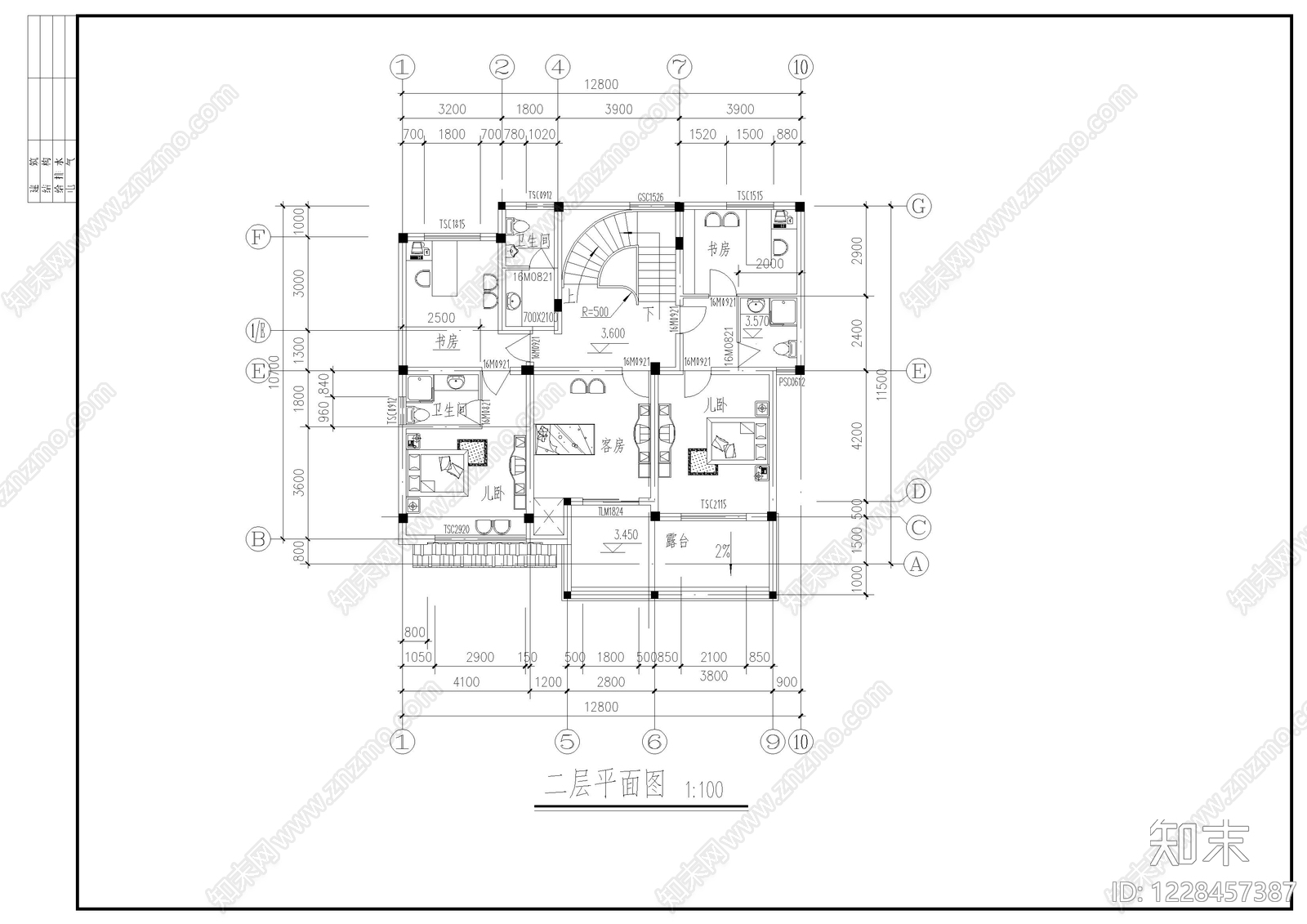 别墅建筑cad施工图下载【ID:1228457387】