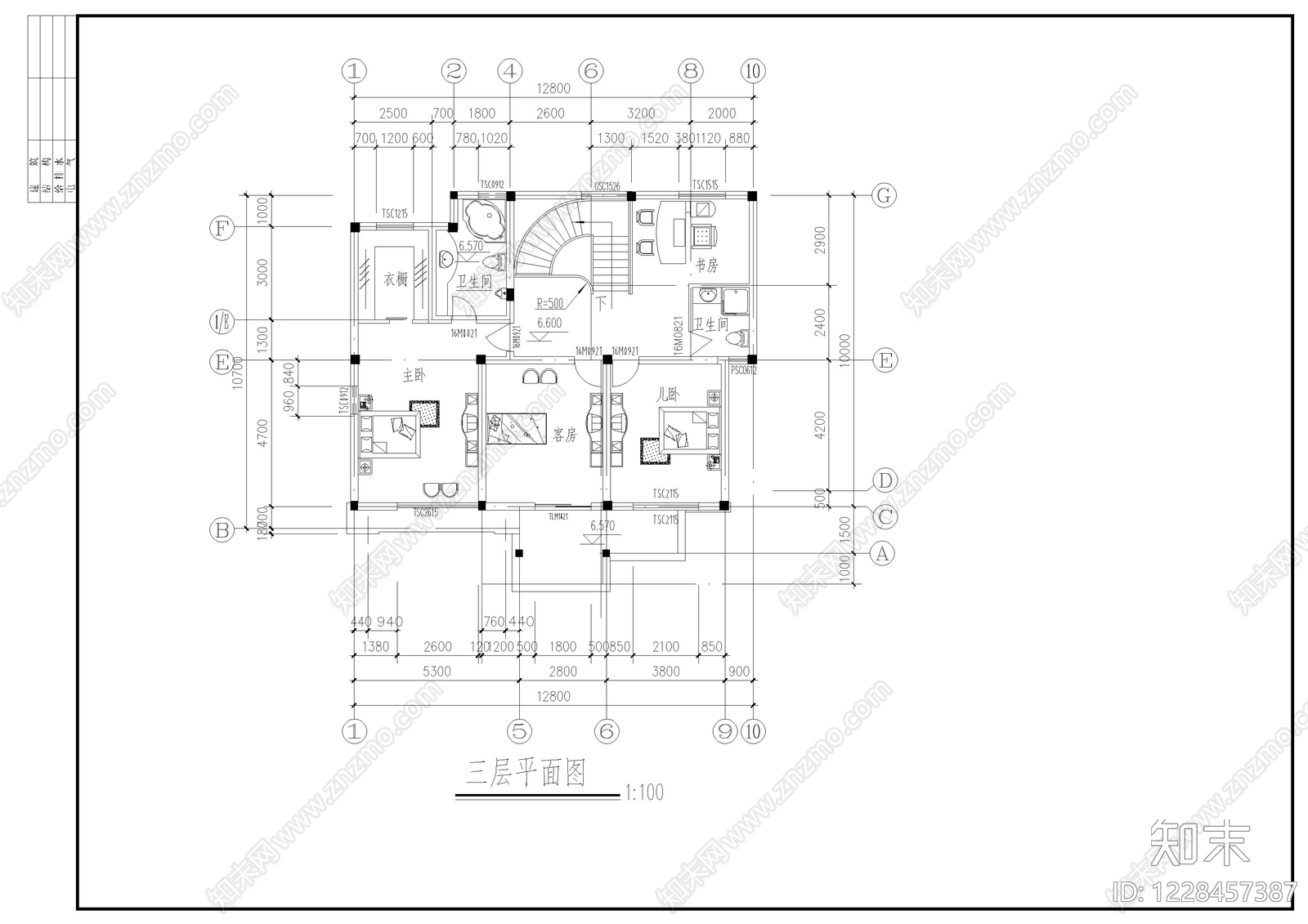 别墅建筑cad施工图下载【ID:1228457387】