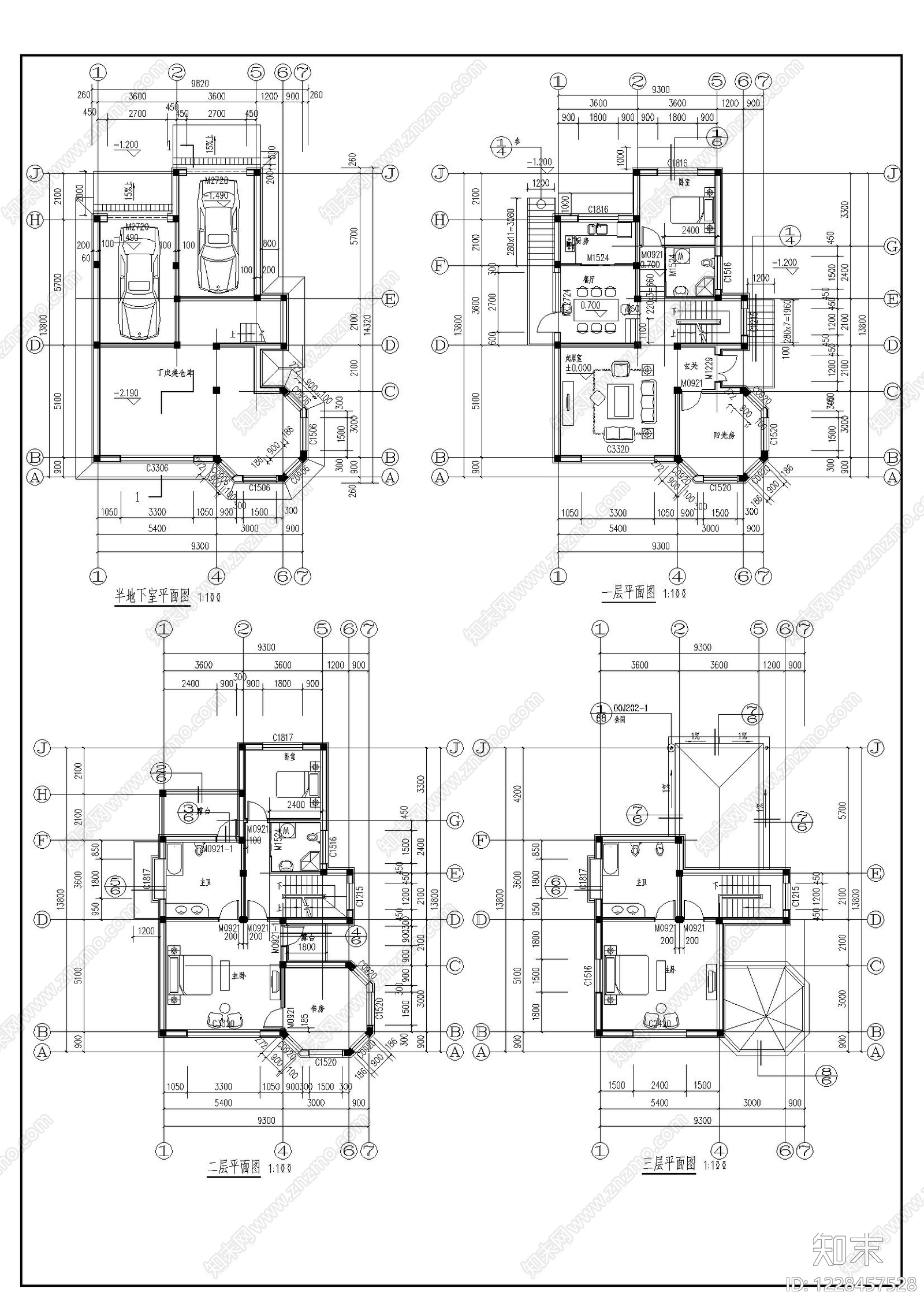 别墅建筑cad施工图下载【ID:1228457528】