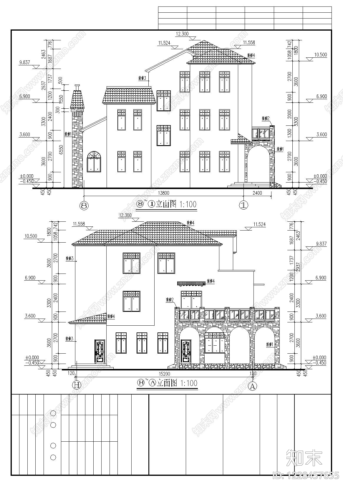 别墅建筑cad施工图下载【ID:1228457655】