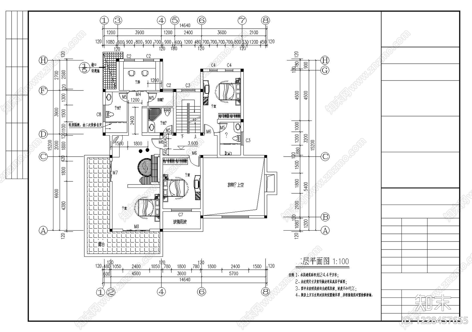 别墅建筑cad施工图下载【ID:1228457655】