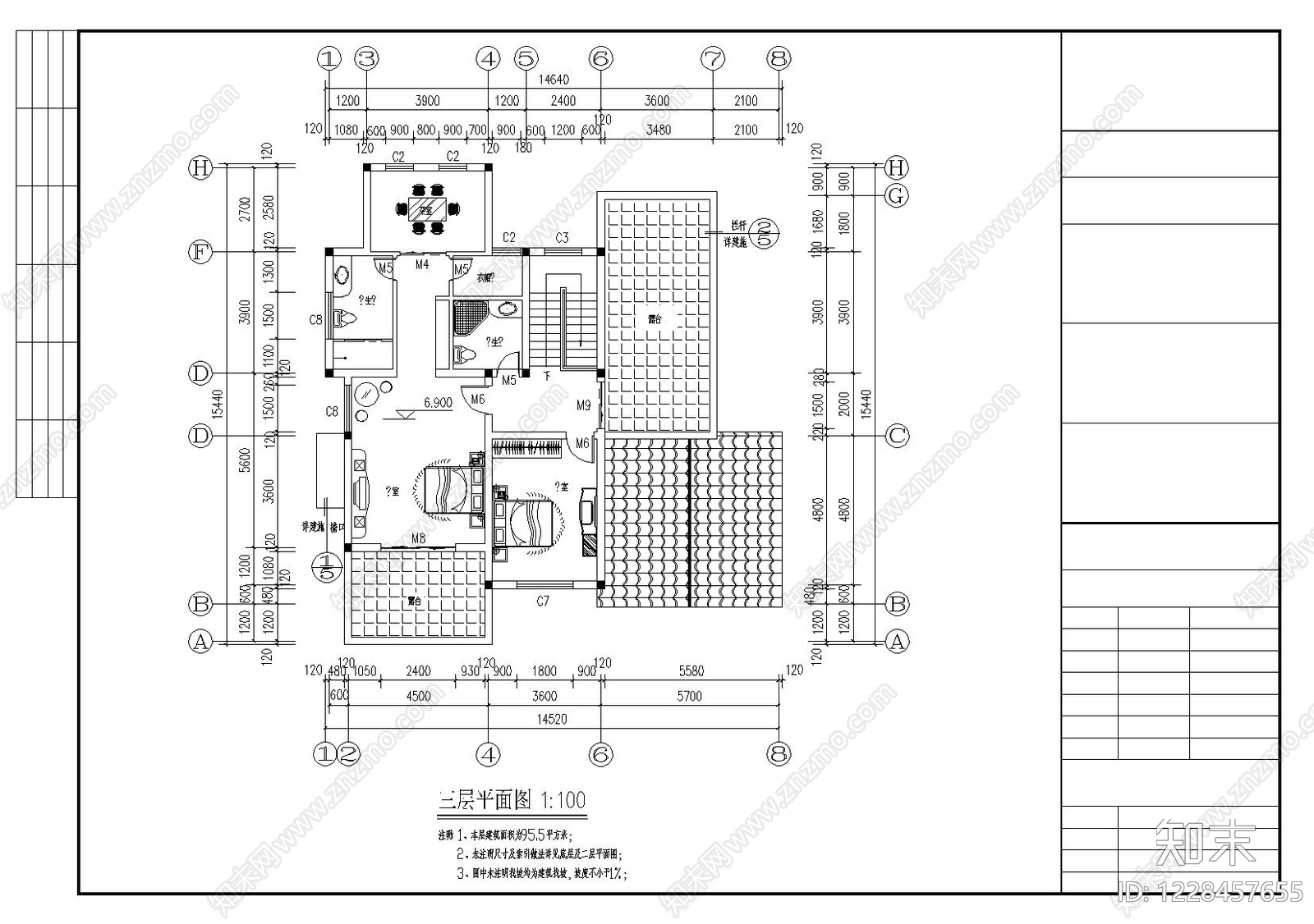 别墅建筑cad施工图下载【ID:1228457655】