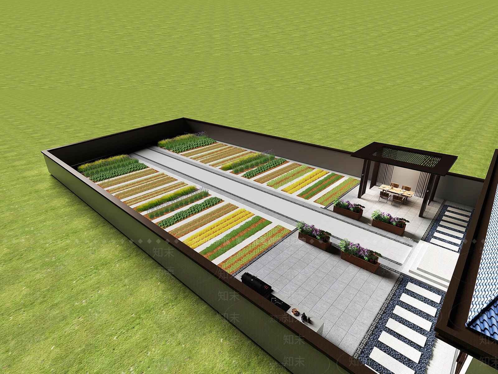 新中式景观别墅外观3D模型下载【ID:1228458091】