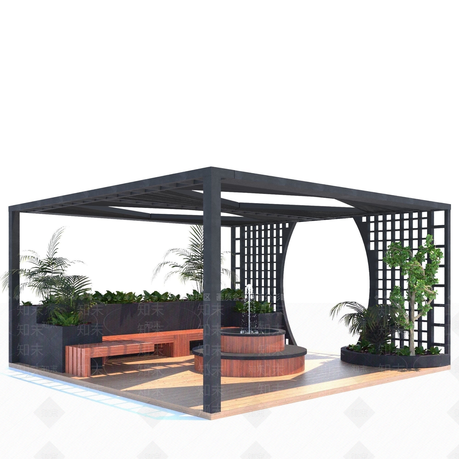 新中式景观廊架空间3D模型下载【ID:1228459750】