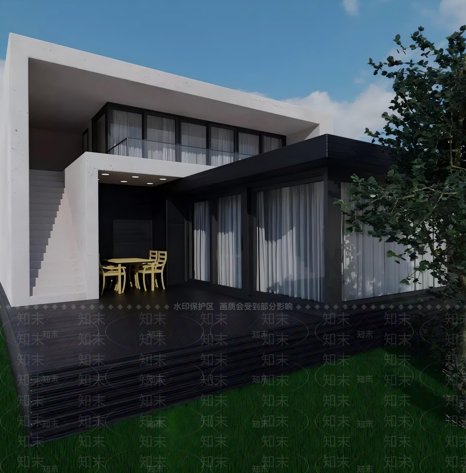 现代主义别墅外观3D模型下载【ID:1228460794】