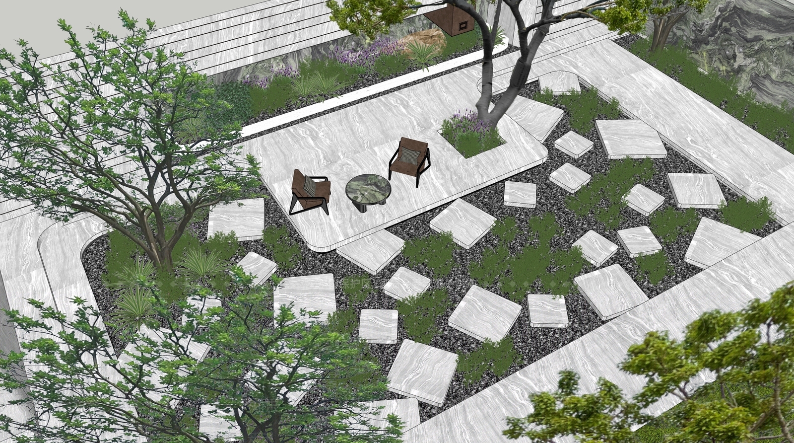 现代主义别墅庭院SU模型下载【ID:1228463580】