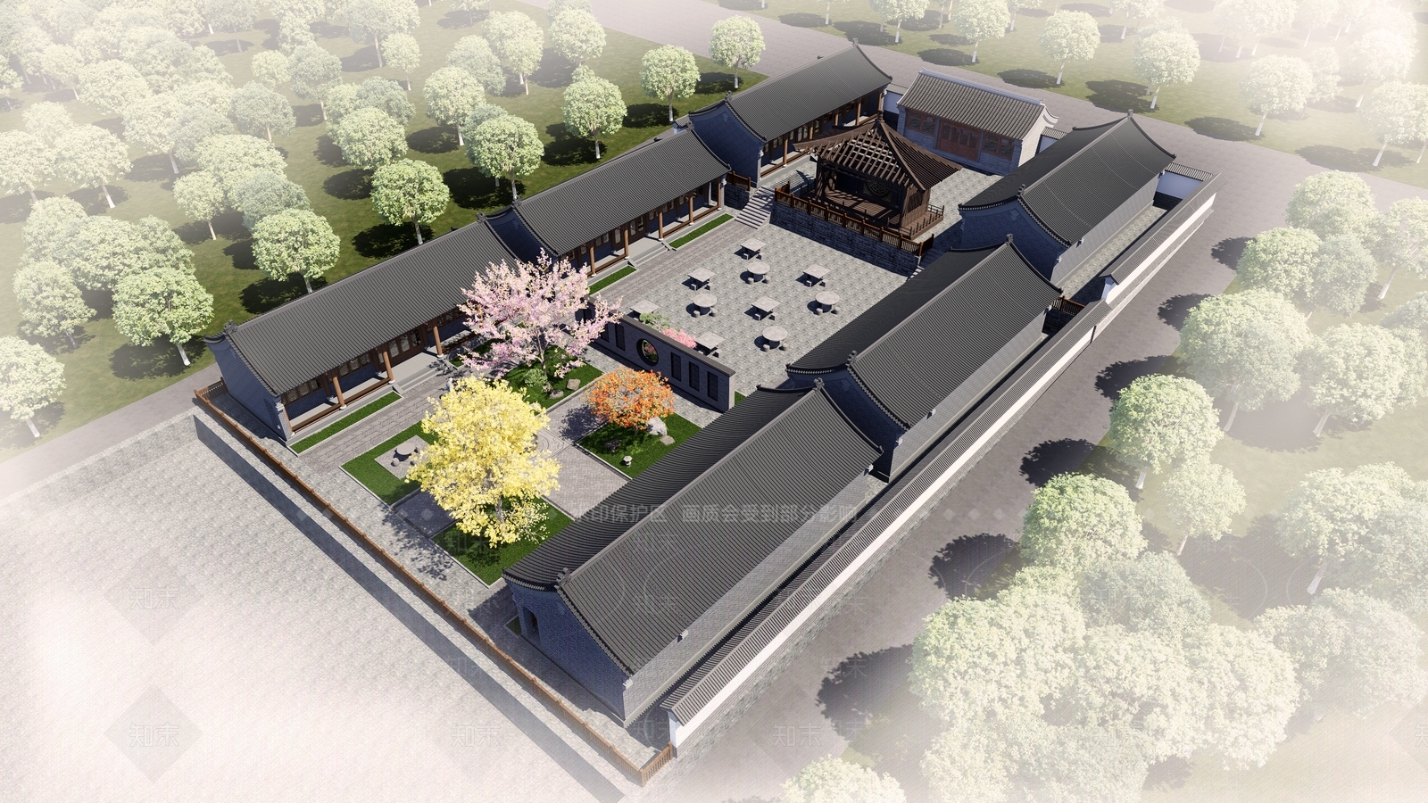 中式古建四合院SU模型下载【ID:1228466871】