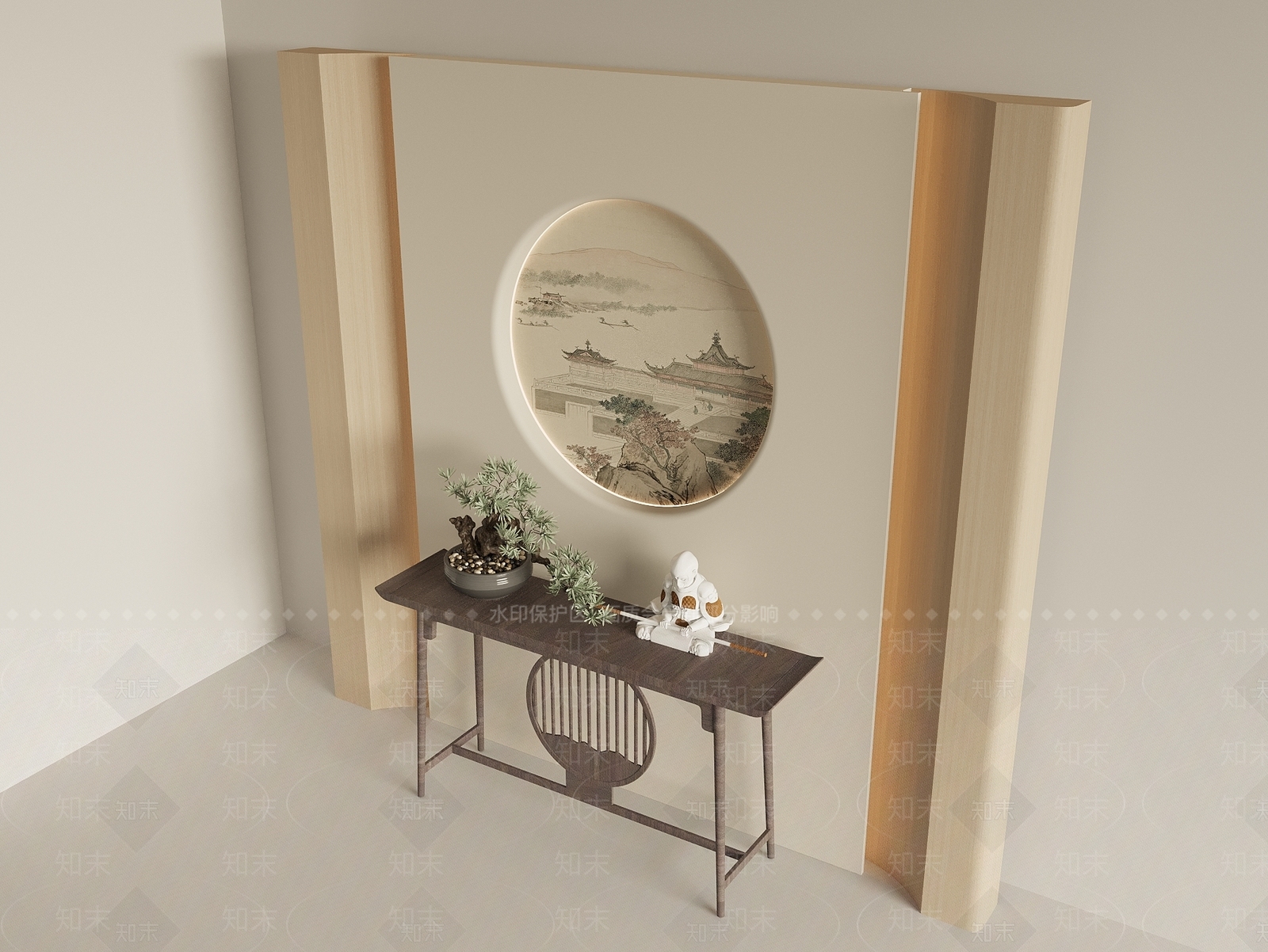 新中式玄关3D模型下载【ID:1228477359】