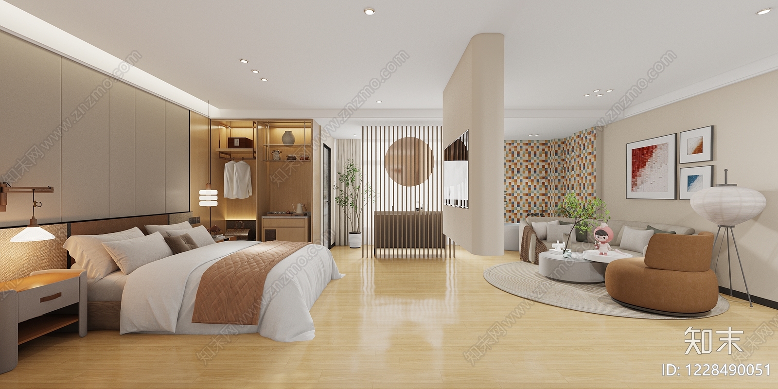原木风酒店客房3D模型下载【ID:1228490051】