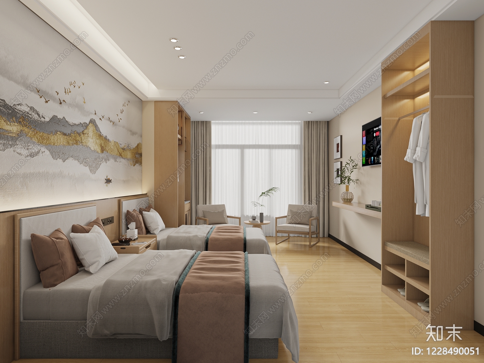 原木风酒店客房3D模型下载【ID:1228490051】