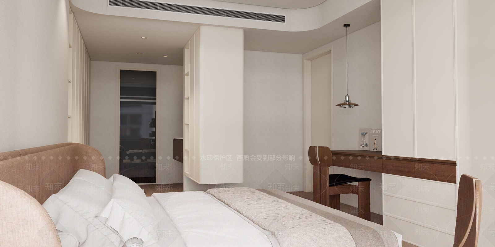 奶油风家居卧室SU模型下载【ID:1228491752】