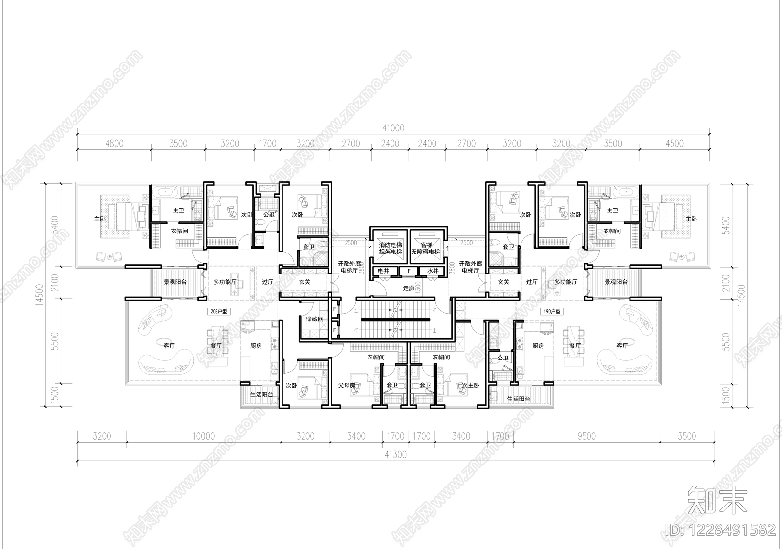 高层住宅cad施工图下载【ID:1228491582】