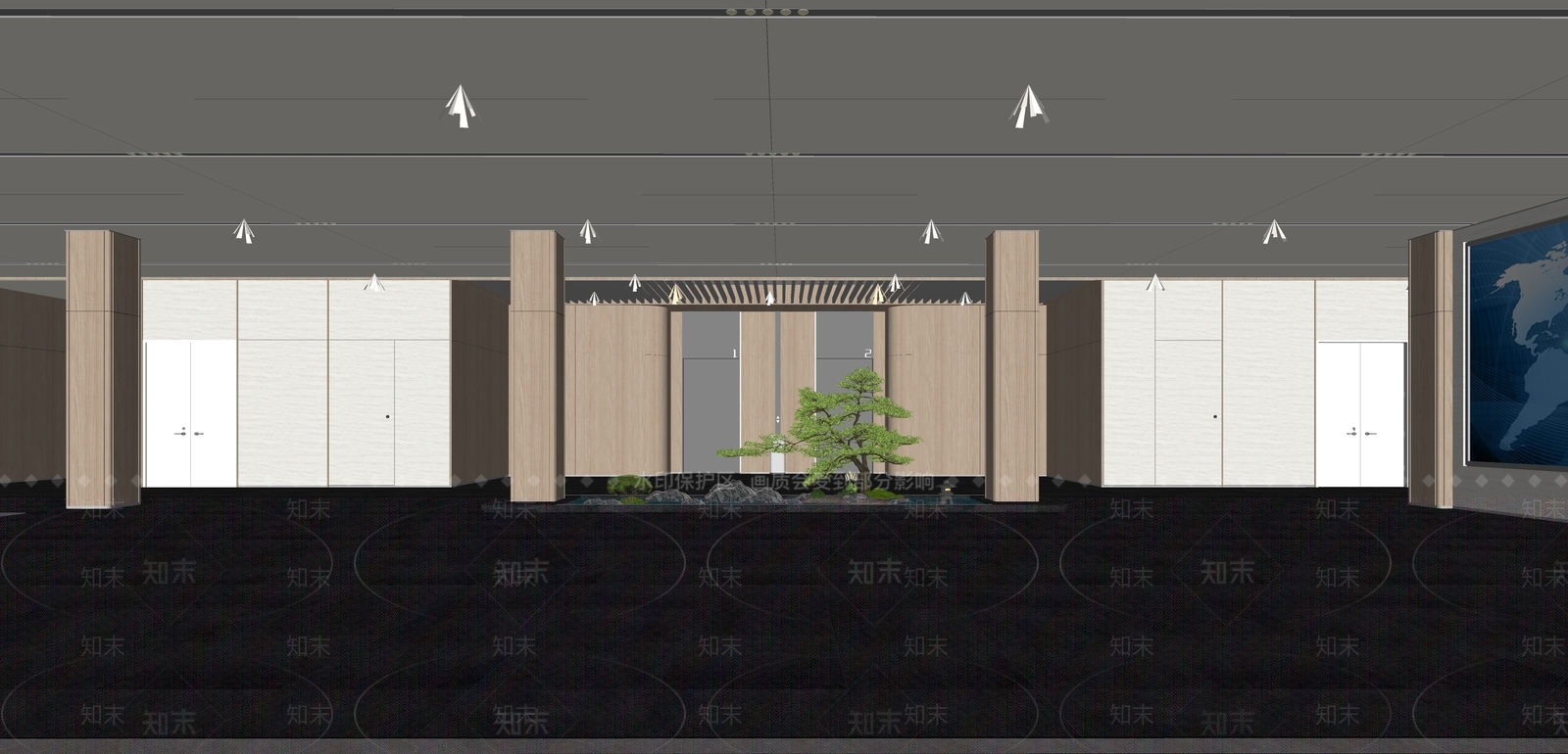 现代简约办公大堂SU模型下载【ID:1228494452】