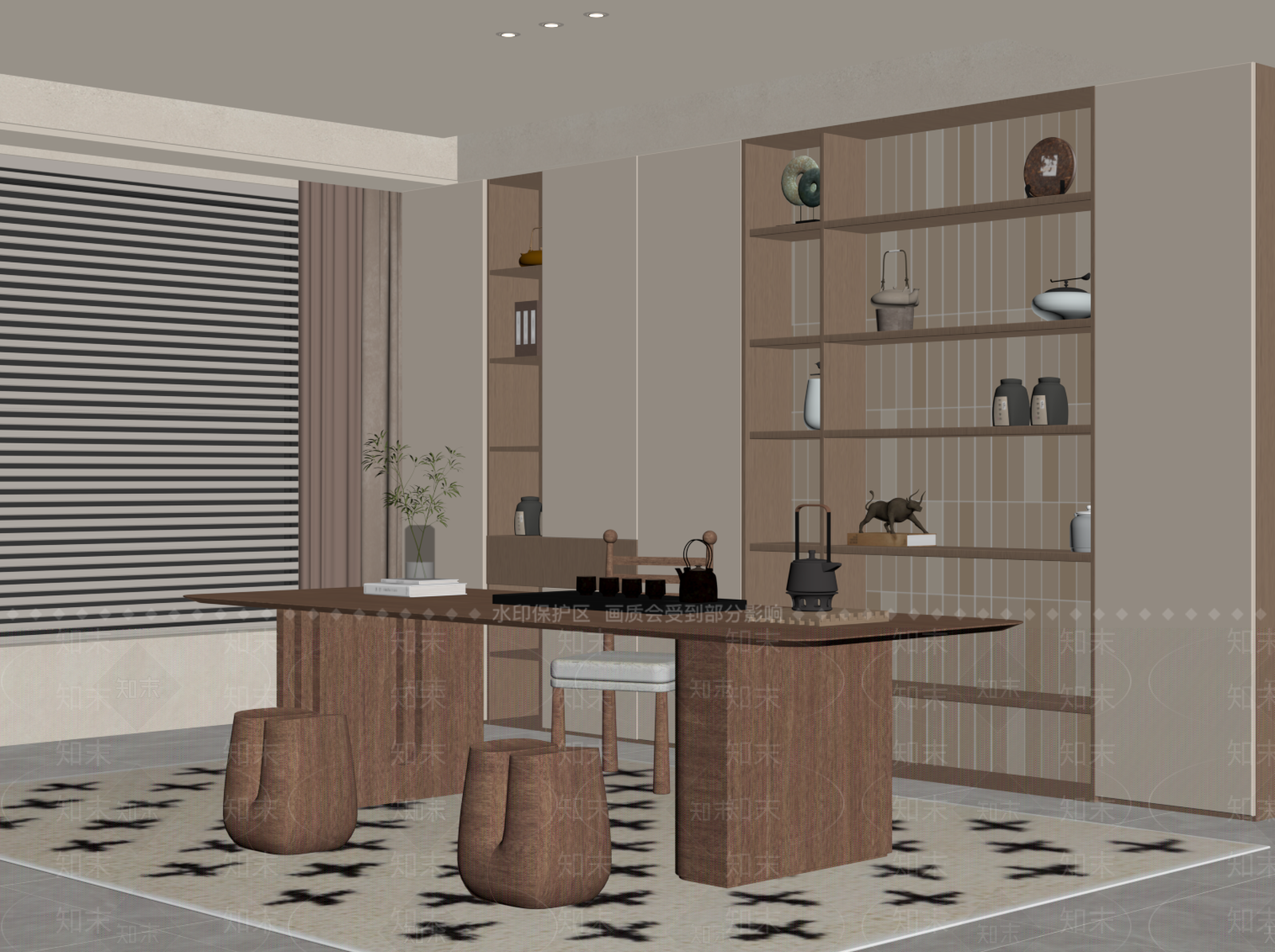 新中式茶室SU模型下载【ID:1228495535】