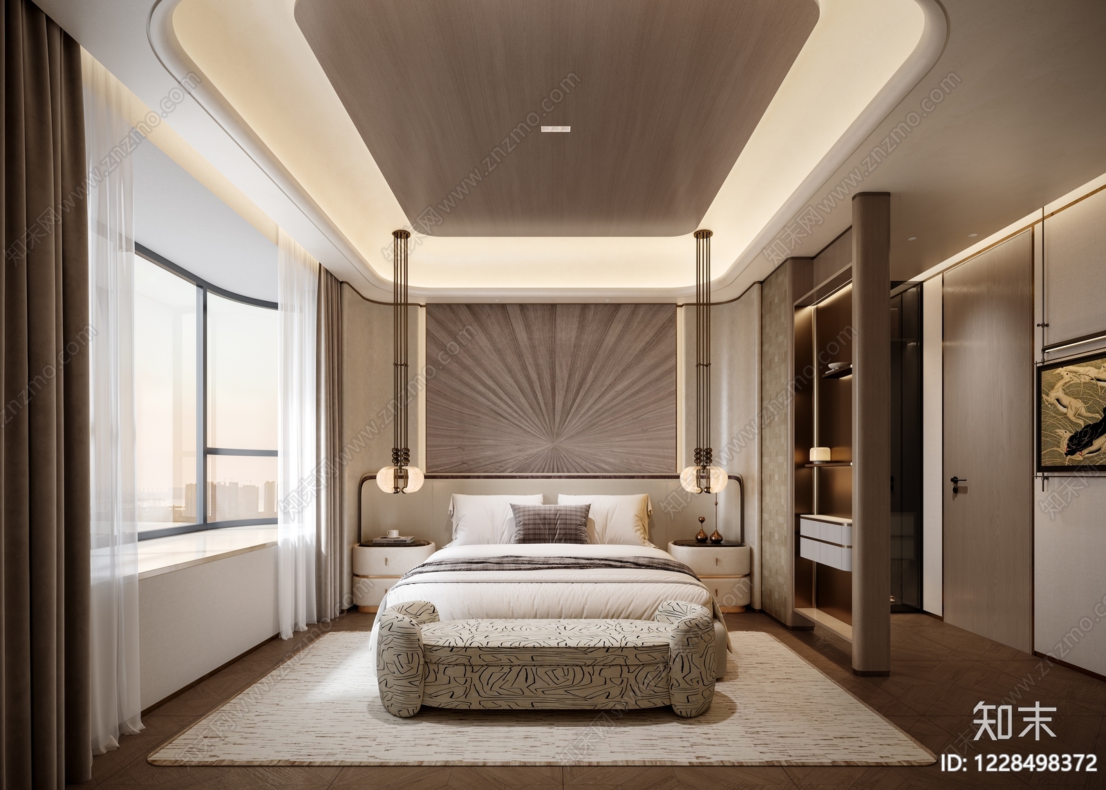 新中式主卧3D模型下载【ID:1228498372】