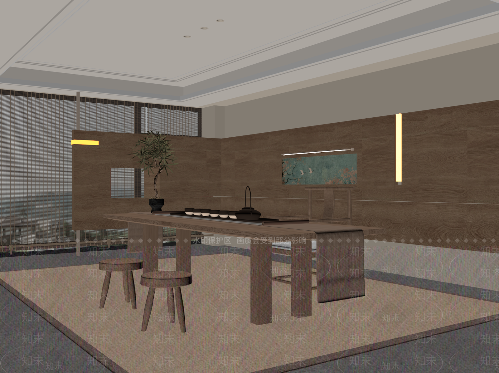 新中式茶室SU模型下载【ID:1228500101】