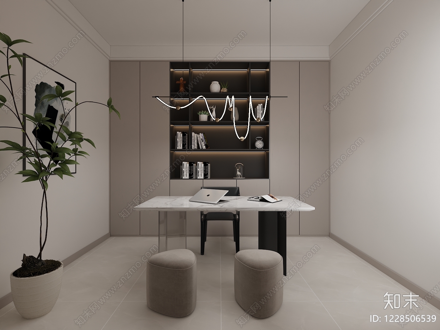 现代简约别墅客餐厅3D模型下载【ID:1228506539】